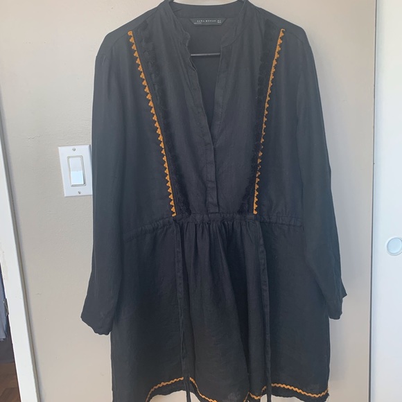 Zara Black Linen Bohemian Tunic Dress - Picture 3 of 5